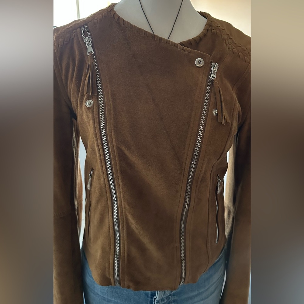 PAIGE Tobacco Color Suede Moto Jacket - Picture 8 of 16